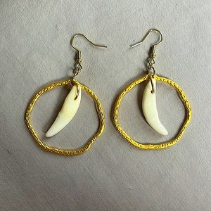 Wolf canine & gold earrings